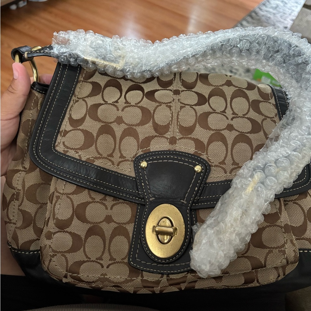 Coach Brown and Black Monogram Shoulder Bag
